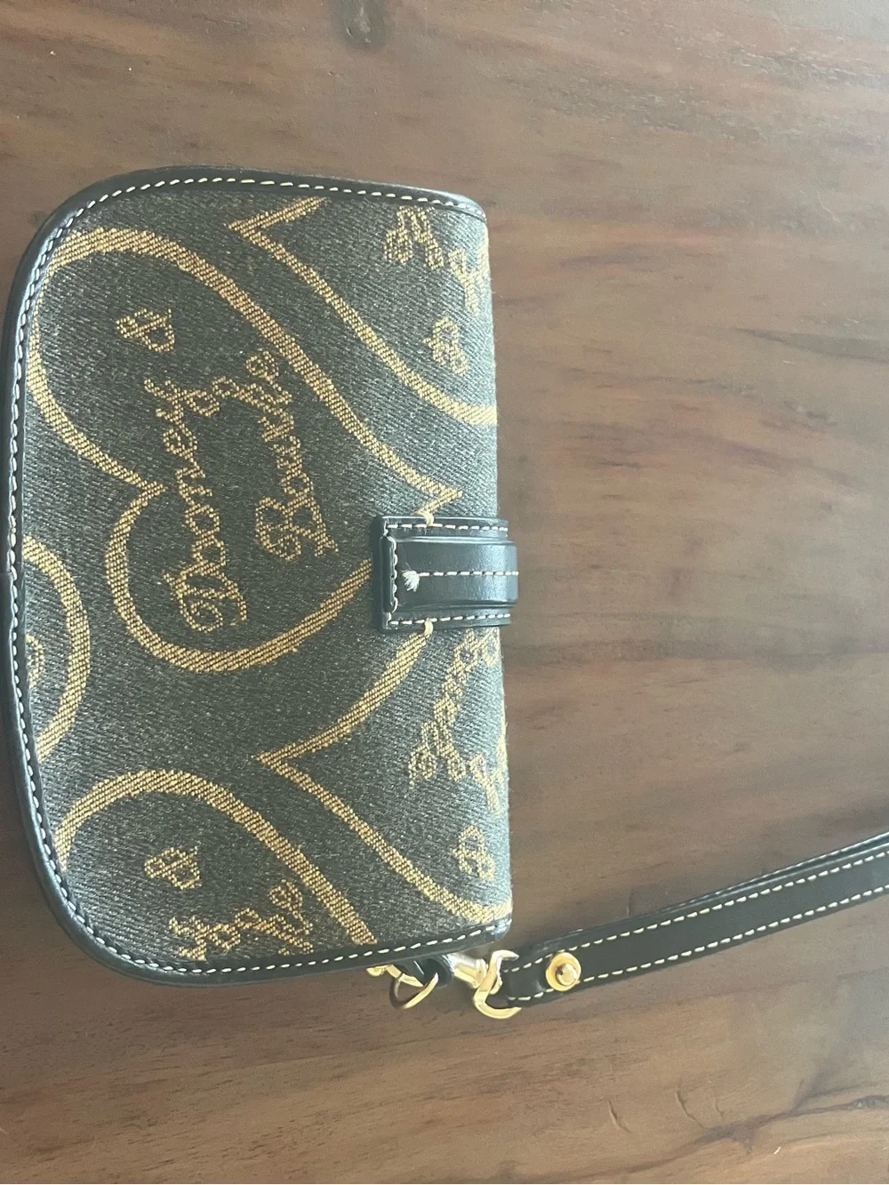 Dooney & Bourke Brown Canvas Wristlet with Gold Hardware